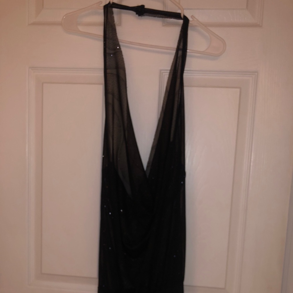 Sheer black dress with bra and skirt